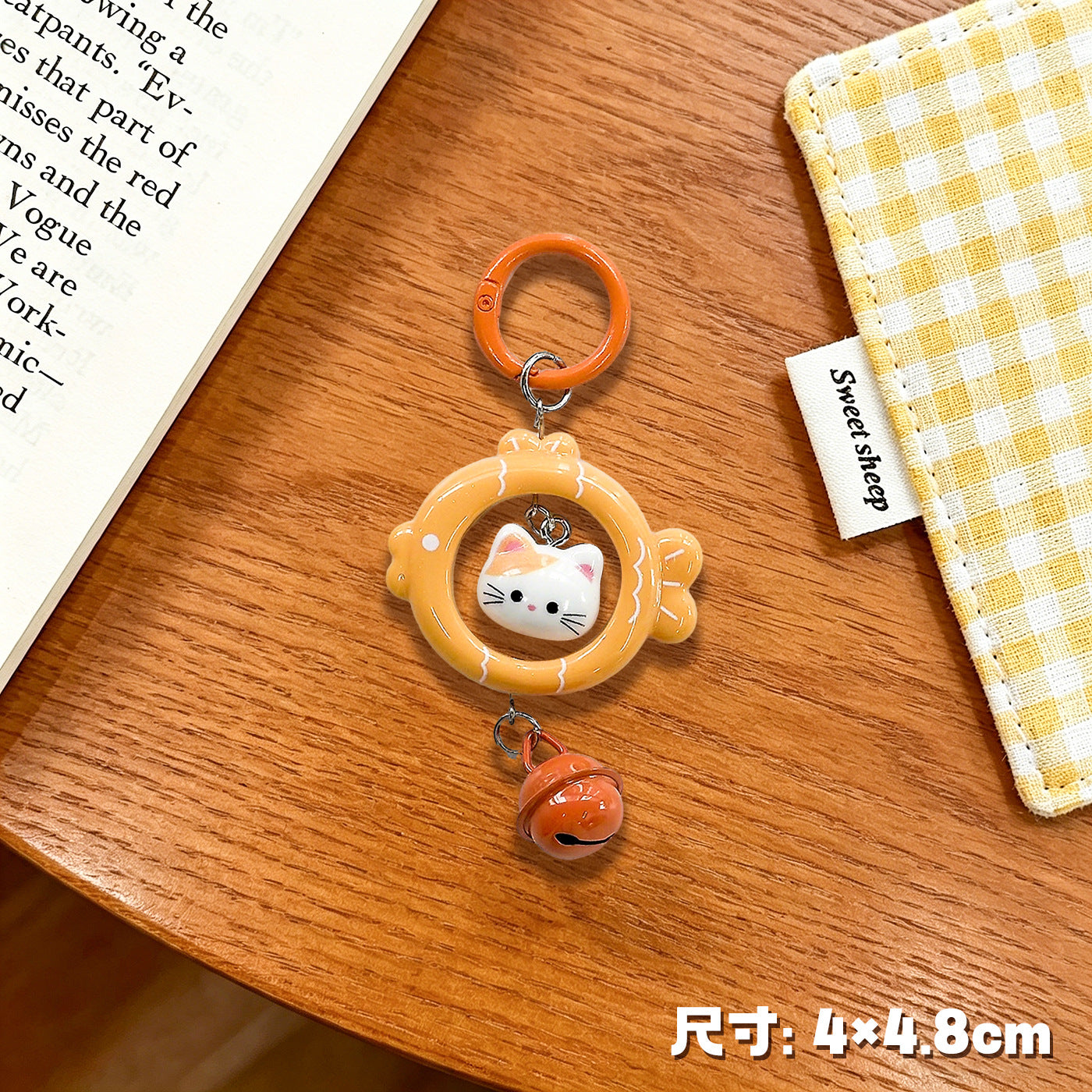 Wholesale Cartoon Cat and Fish Keychain with 3D Bell Pendant Decorative Bag Charm Gift