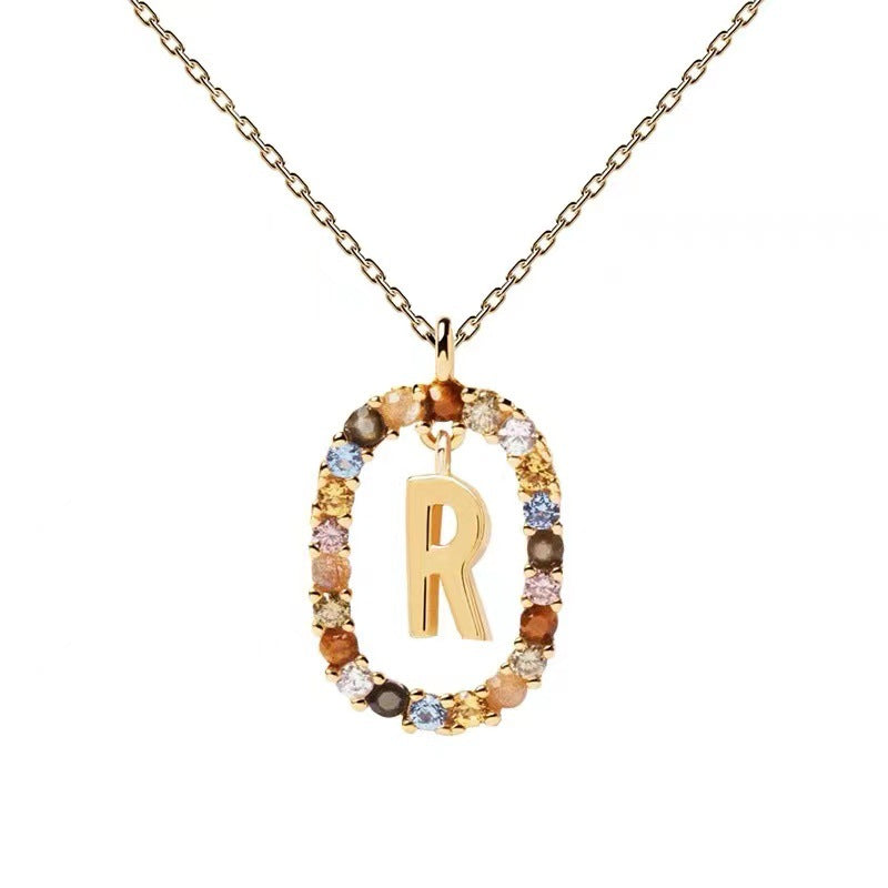 Wholesale Color Diamond Letter Necklace Inlaid with Color Zircon Clavicle Chain Choker Necklace ACC-NE-BYL002