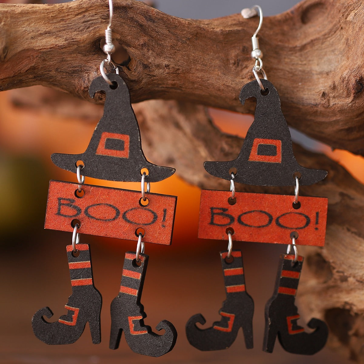 Wholesale Halloween Gothic Witch Hat Wood Earrings ACC-ES-ChuLian023