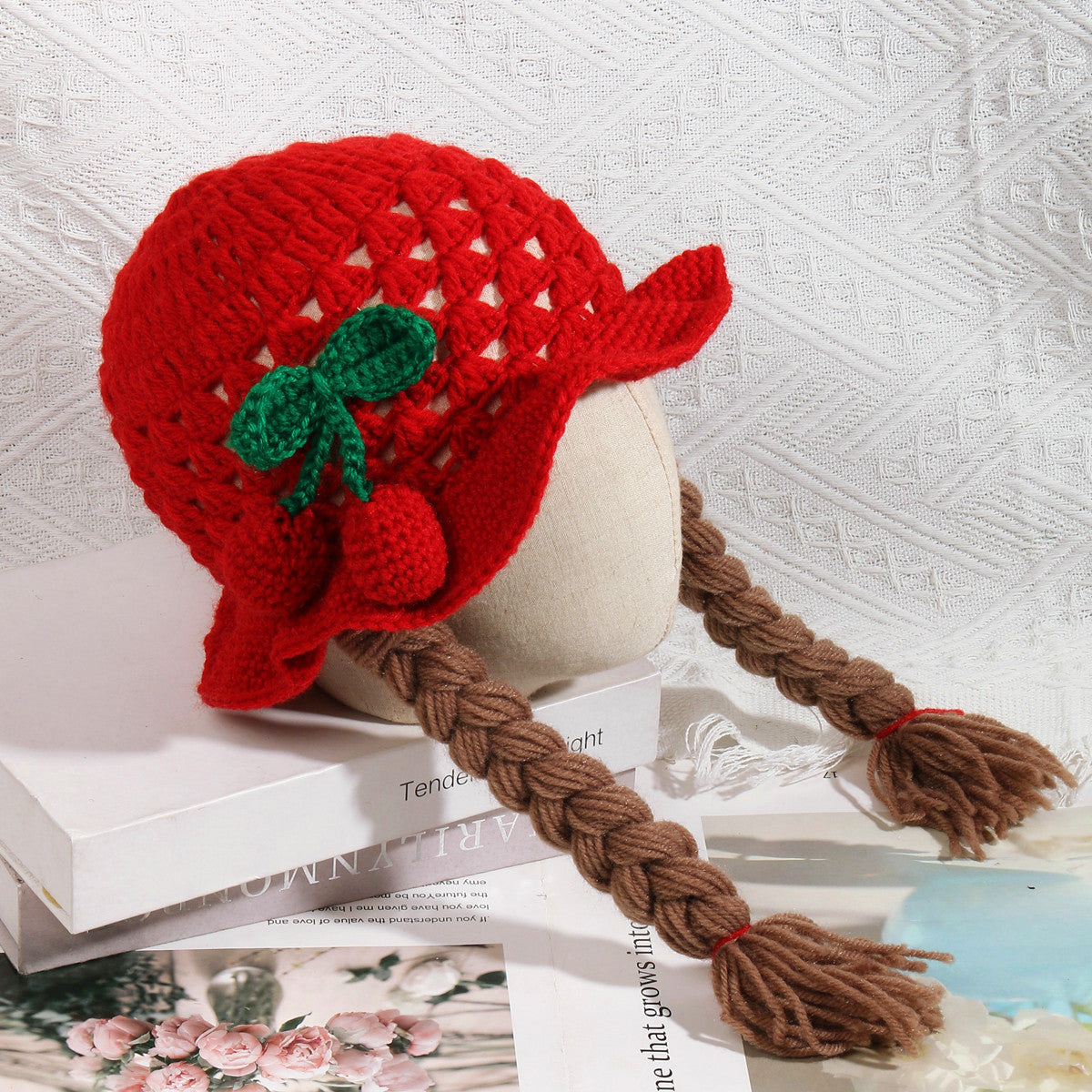 Wholesale Cherry Braid Knitted Hand Crocheted Twist Earmuffs Hat Beanie ACC-KH-Tongy002