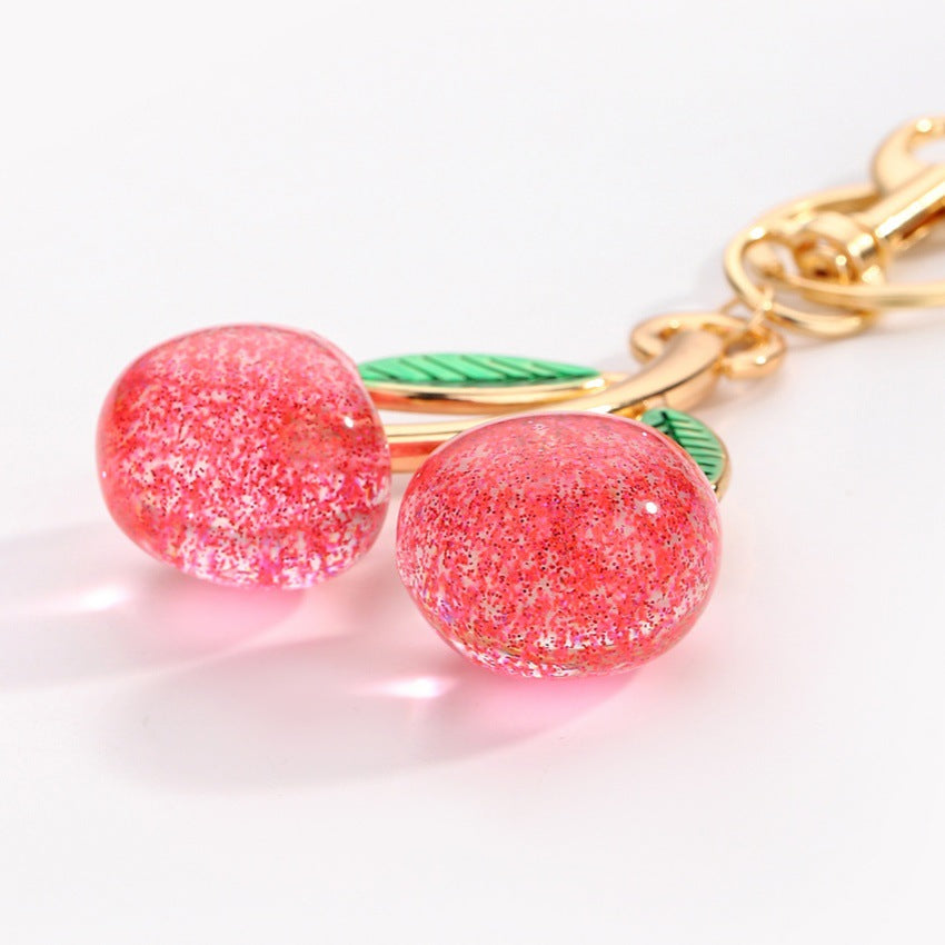Wholesale Large Glitter Alloy Cherry Keychain