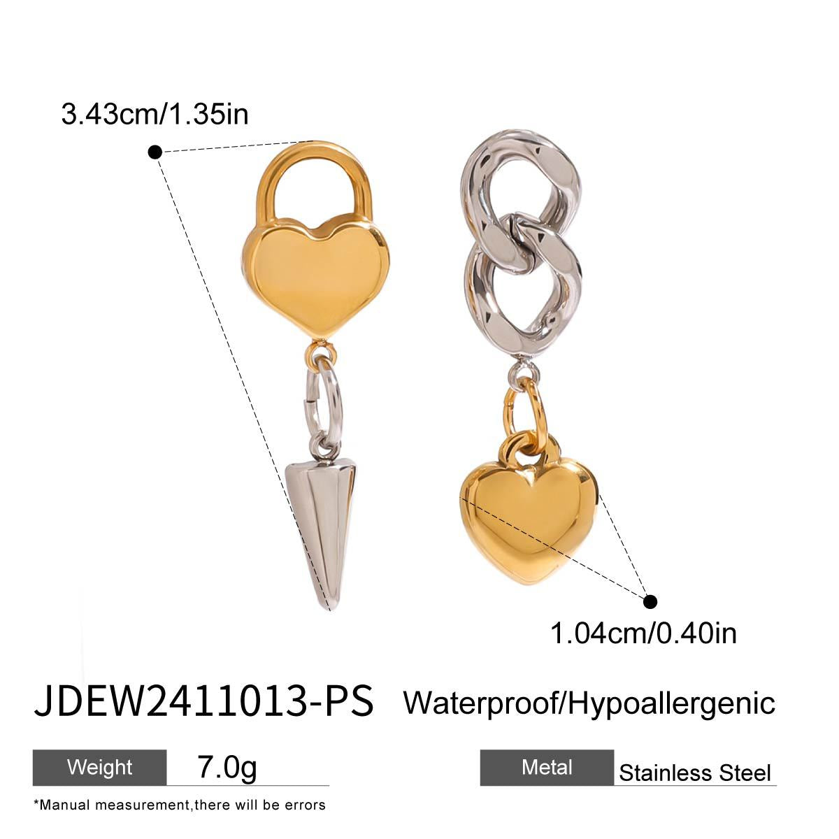 Wholesale  18k gold stainless steel gold and silver color matching love cone chain love earrings