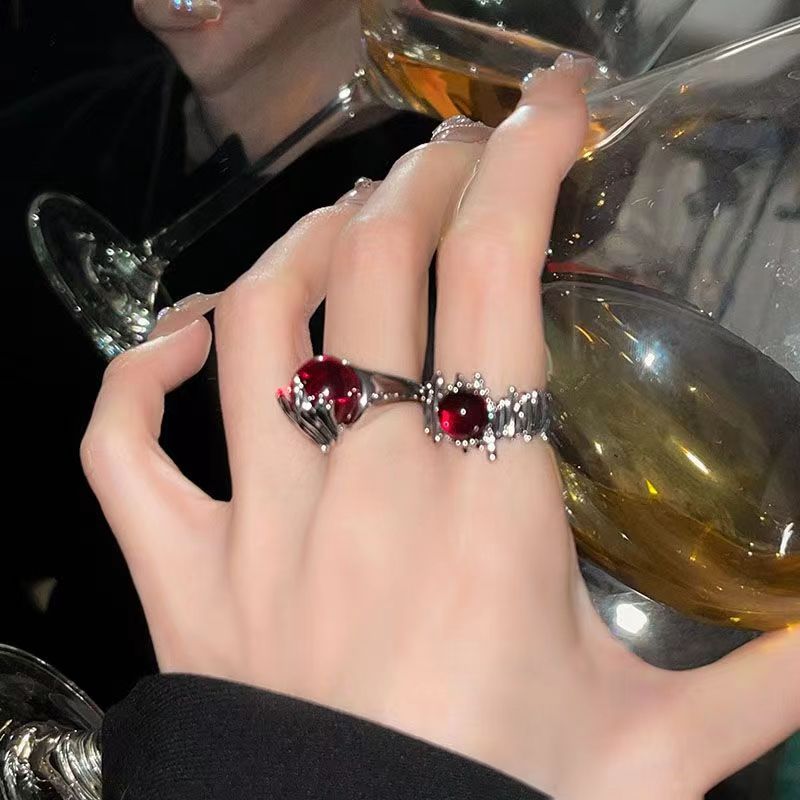 Wholesale Trendy Geometric Red Stone Open Ring For Women Alloy Fashion Accessory Everyday Wear