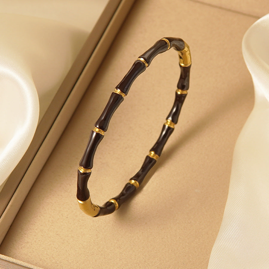 Bracciale in smalto colorato in acciaio inossidabile con giunture di bambù all'ingrosso