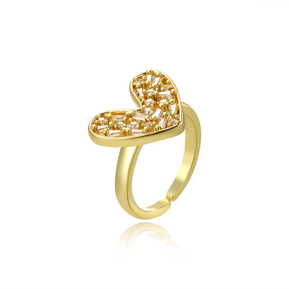 Wholesale Copper 18K gold-plated zircon heart ring