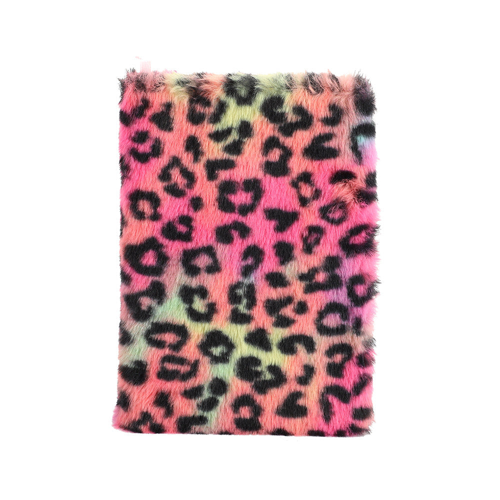 Wholesale cartoon cute plush rainbow leopard print notebook