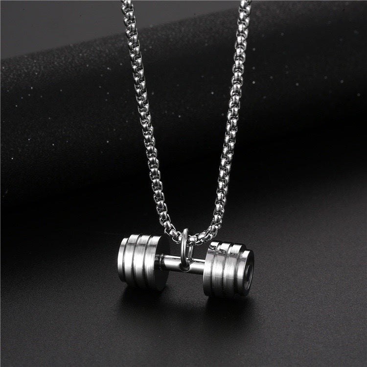 Wholesale Electroplated Zinc Alloy Fitness Dumbbell Pendant Necklace Men' s Weightlifting Sports Jewelry Accessory