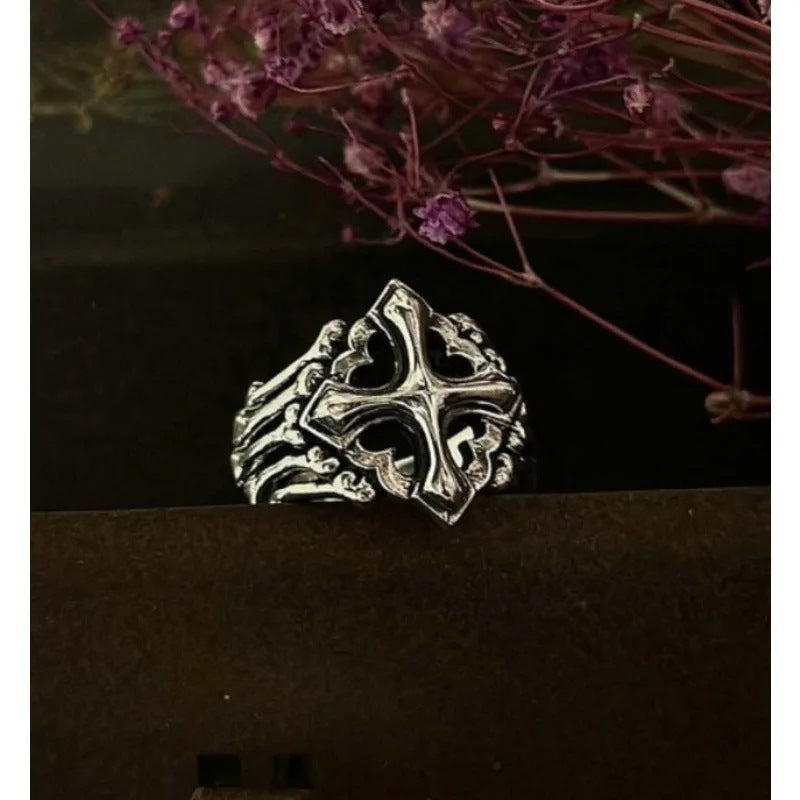 Wholesale Retro Gothic Cross Skull Bone Finger Ring