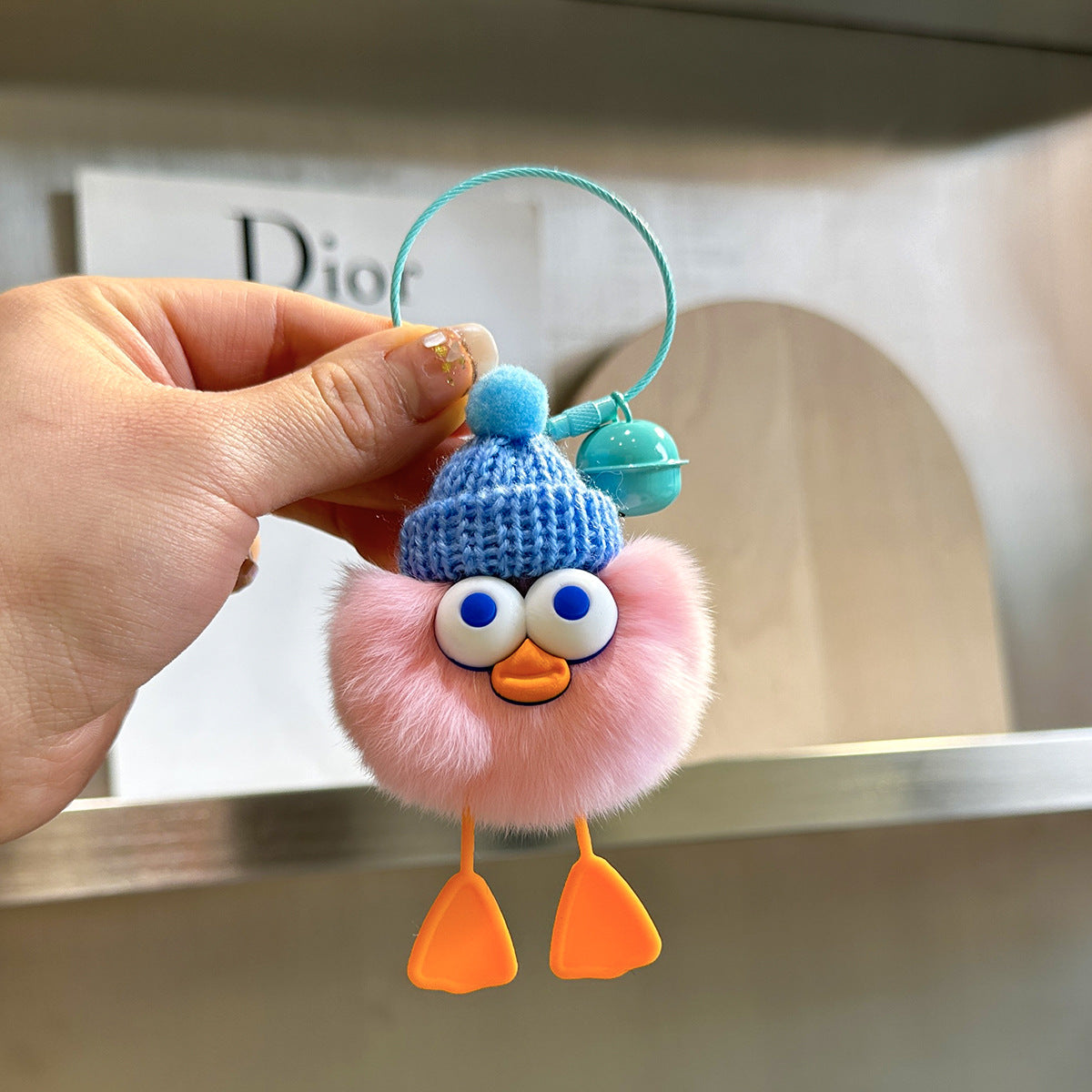 Wholesale Cute Faux Rabbit Fur Duck Car Keychain