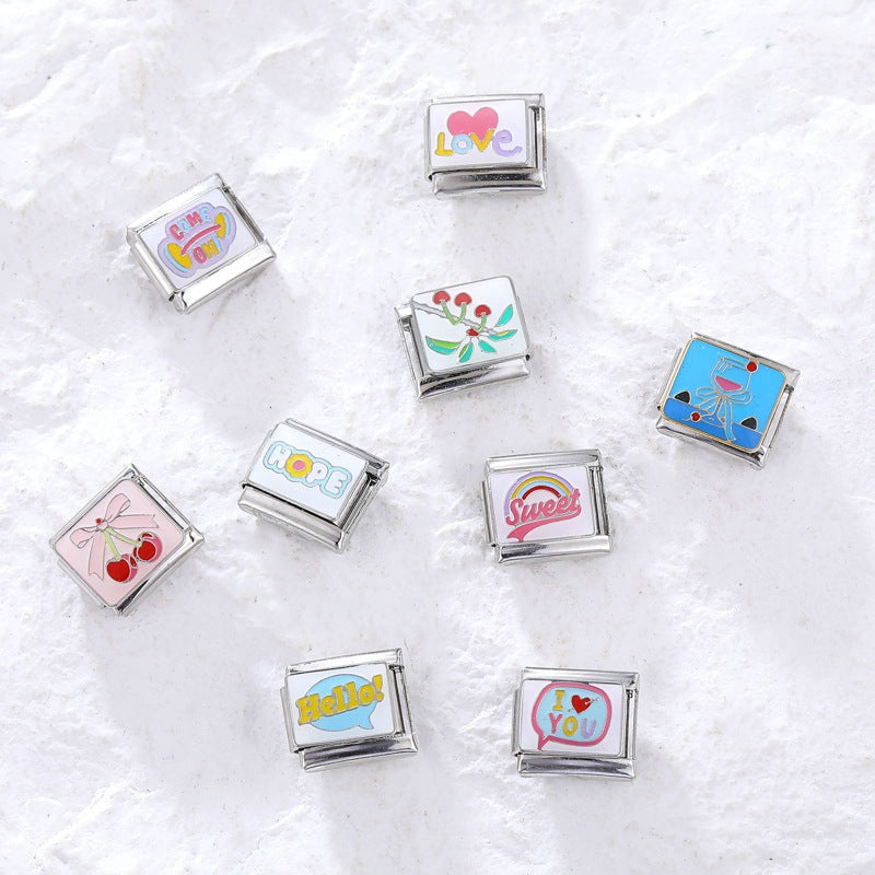 Wholesale Italian Charm Bracelet 9mm DIY Splicing Creative Pattern Stainless Steel Composable Bracelet