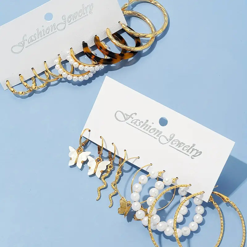 Wholesale Vintage Butterfly Earring Set Zinc Alloy Electroplated Retro Hoop Earrings Multi Style Fashion Jewelry Accessory For Everyday Wear