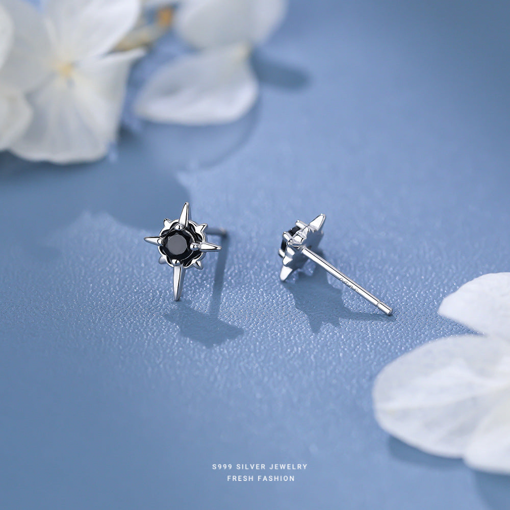 Wholesale s999 pure silver eight star stud earrings