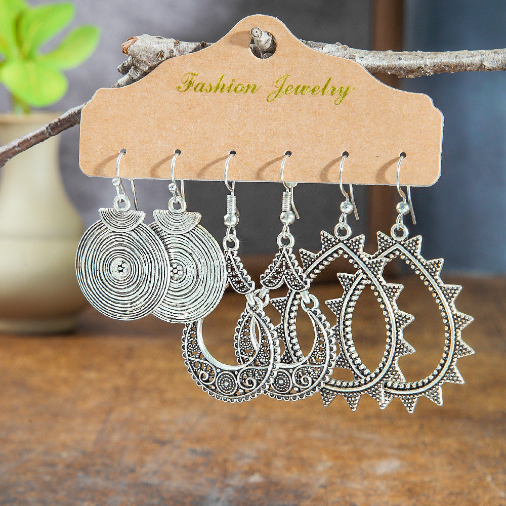 Wholesale Bohemian Floral Geometric Earring Set Zinc Alloy Fashion Accessory for Boutique Resale