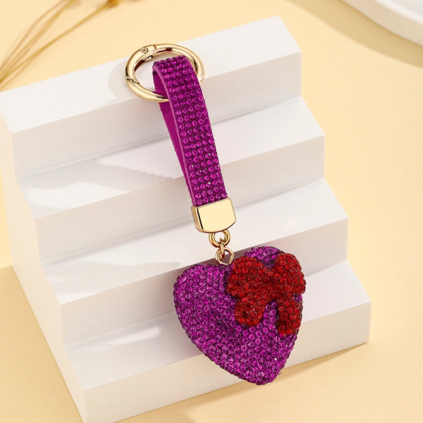 Wholesale European Style Resin Rhinestone Bow Heart Keychain Pendant Decorative Accessory