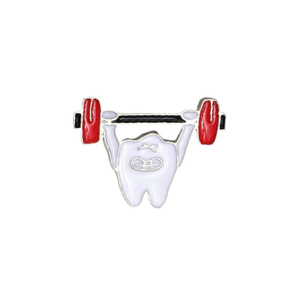 Wholesale Cartoon Weightlifting Fitness Teeth Shape Alloy Oil Drop Brooch