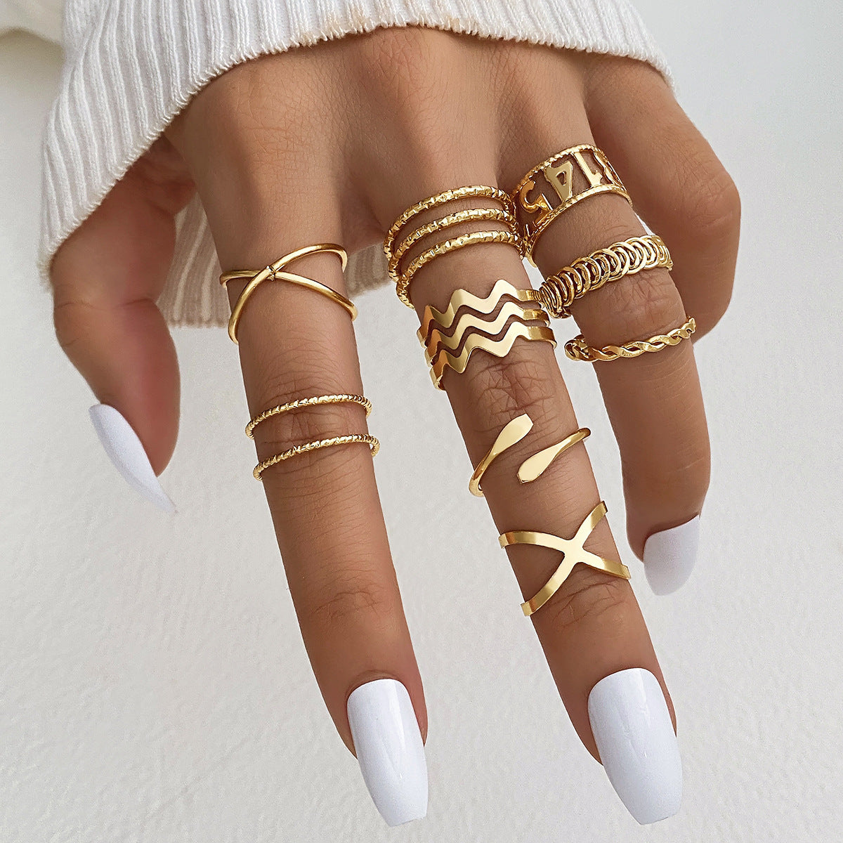 Wholesale Diamond Eye Cross Leaf Sun Moon Ring Set