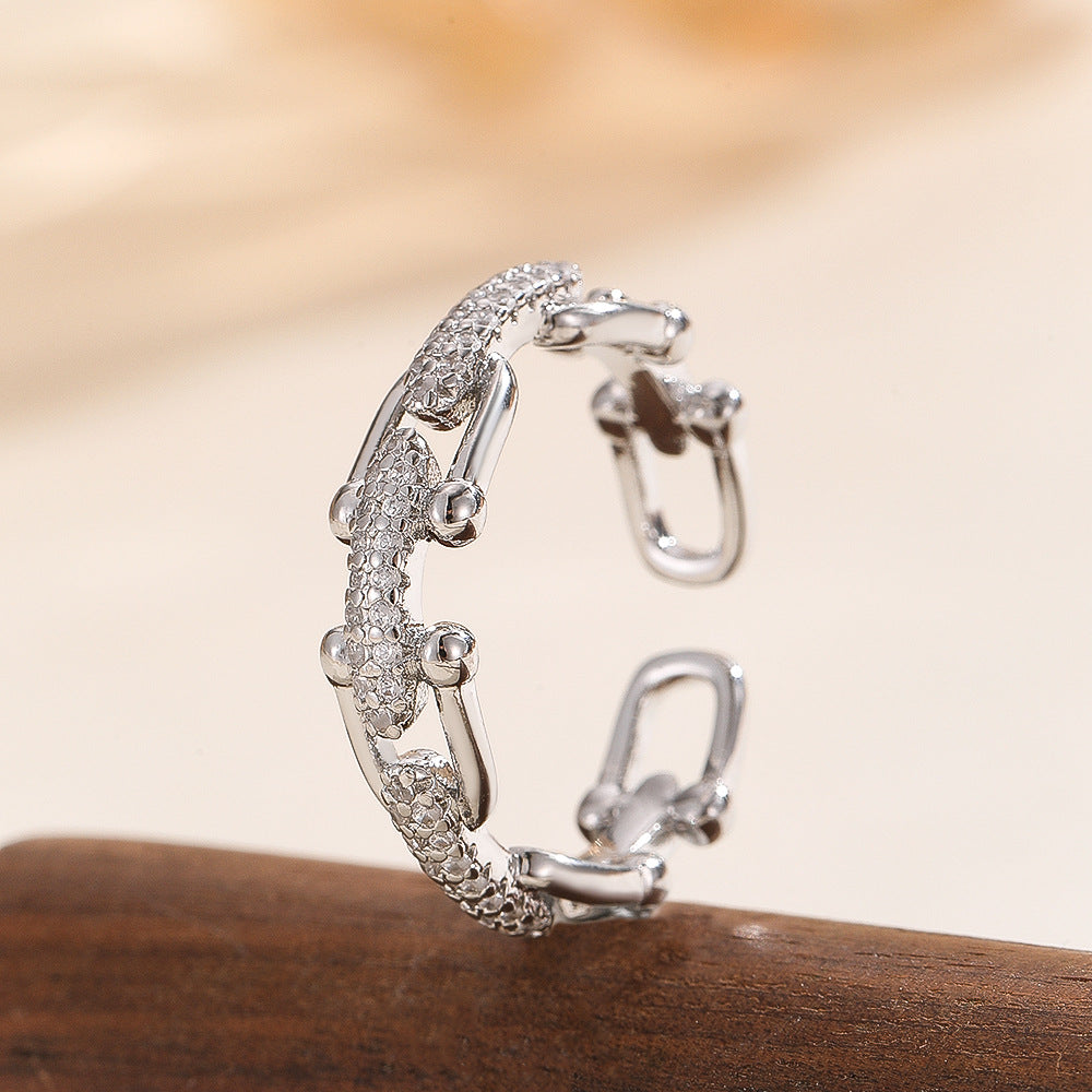 Wholesale Gold Copper Zircon Geometric Chain Ring Fashion Jewelry Gift