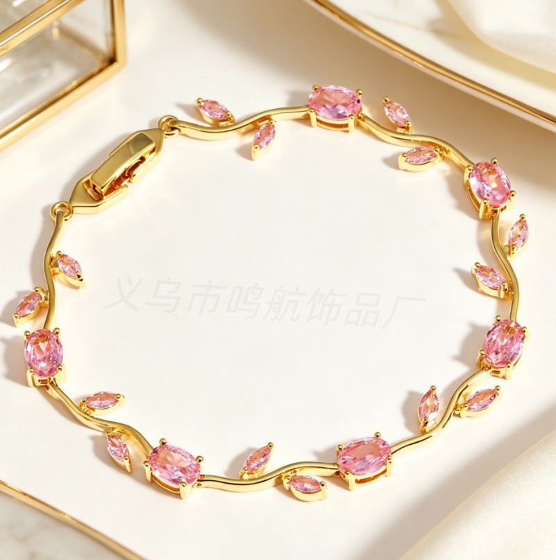 Wholesale Trendy Leaf Design Rhinestone Bracelet,  Fashion Accessory for Everyday Wear or Boutique Resale