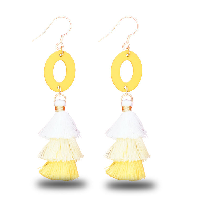 Wholesale 2 pairs/pack Hand Braided Earrings Ethnic Style Wooden Tassel Earrings ACC-ES-Jixuan003