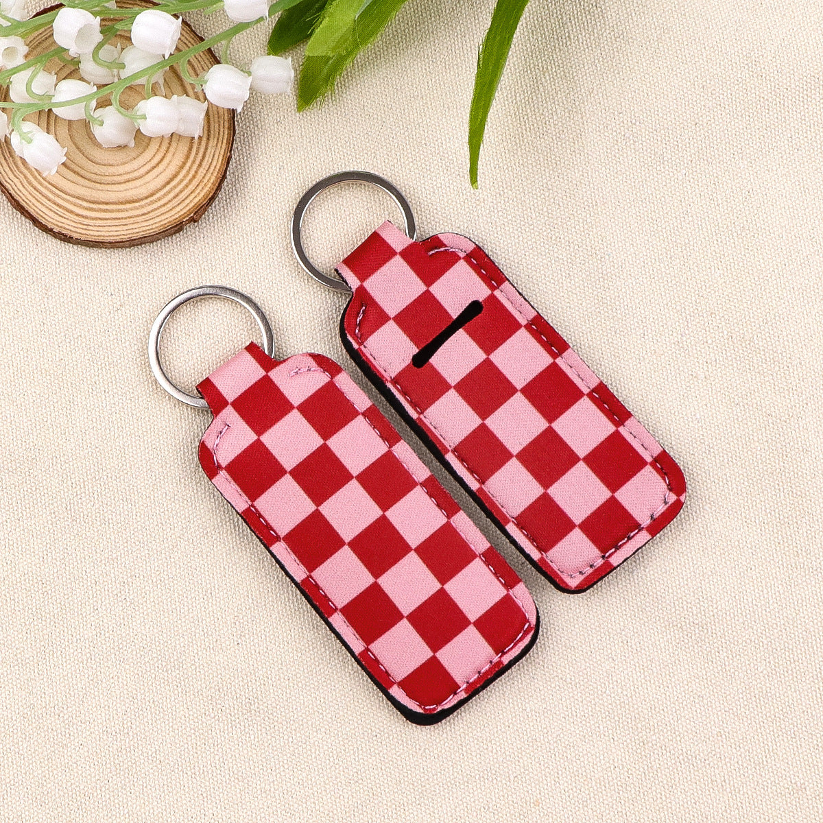 Wholesale 6pcs Red Plaid Lipstick Set Keychain