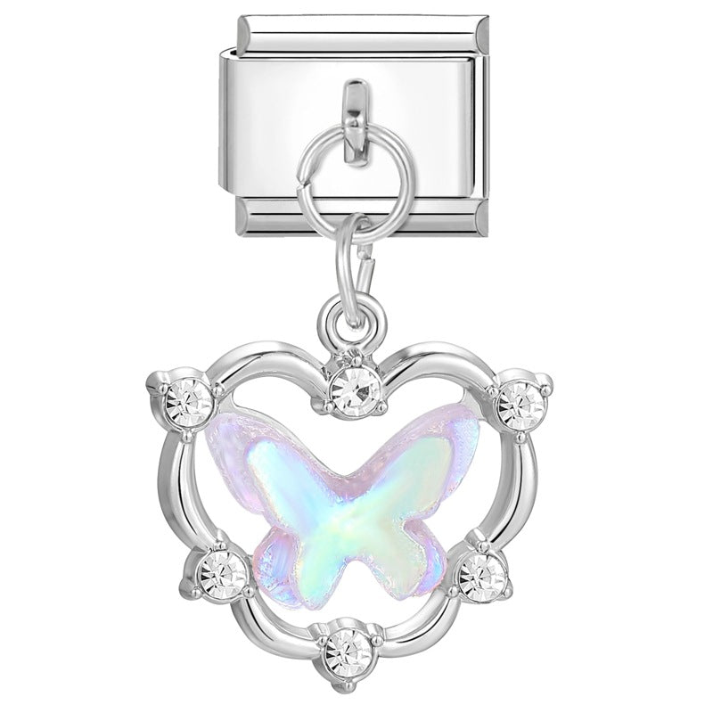 Wholesale Charms module handmade colored diamond pendant personalized butterfly moon DIY module bracelet
