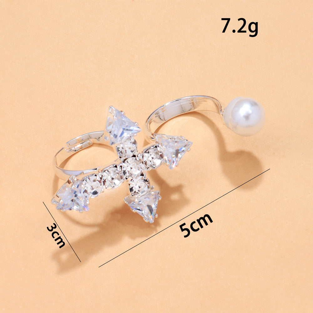 Wholesale  Cross Double Finger Ring  Rhinestone Opening Ring