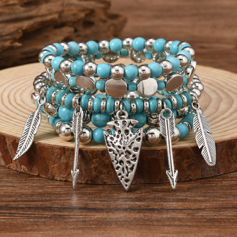 Wholesale Turquoise Western Cowboy Style Bracelet,  Handmade Fashion Jewelry for Women,  Everyday Wear Gift
