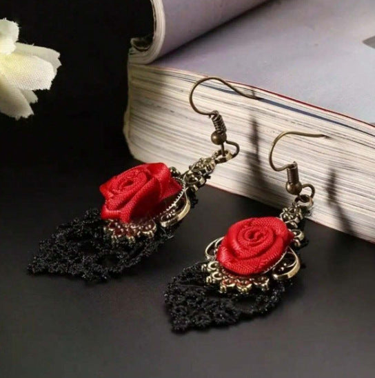 Wholesale Gothic Dark Style Earrings For Women Alloy Flower Jewelry Accessory Trendy Boutique Resale