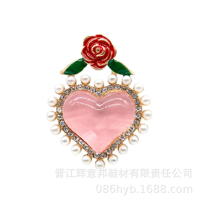 Wholesale Sweet Pink Princess Diamond Shoe Buckle Metal Charm Decorative Fashion Accessory For Sandals Gift Boutique Resale
