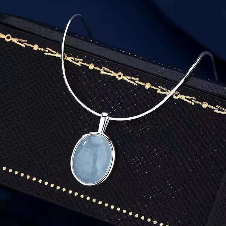 Wholesale S925 Sterling Silver Aquamarous Pendant Necklace