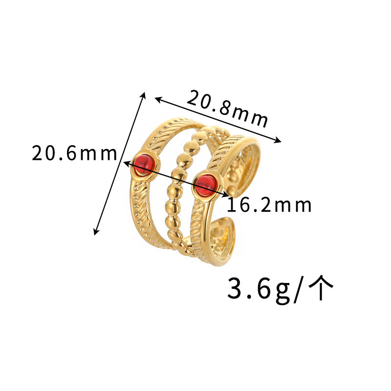 Wholesale Stainless Steel Vintage Turquoise Red Pine French Retro Ring Fashion Accessory