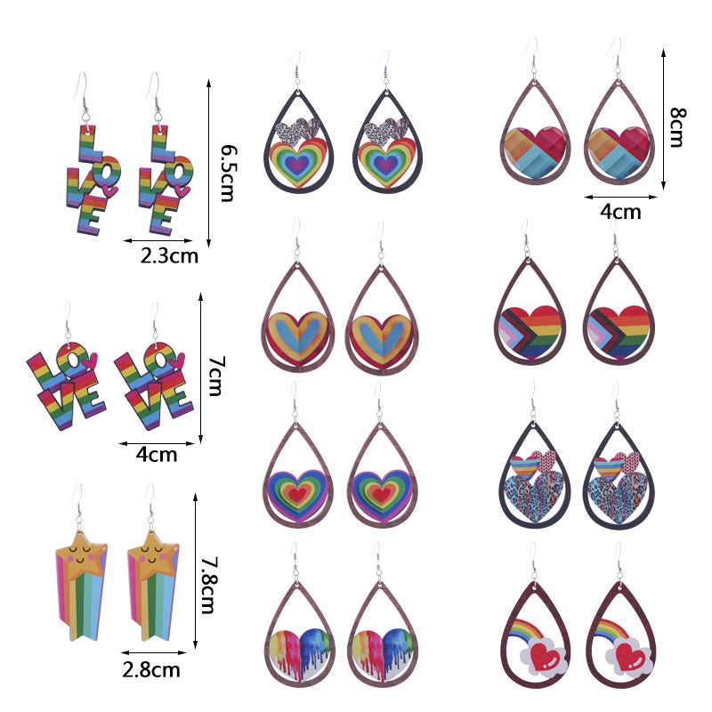 Wholesale Seven Color LOVE Rainbow Wooden Earrings