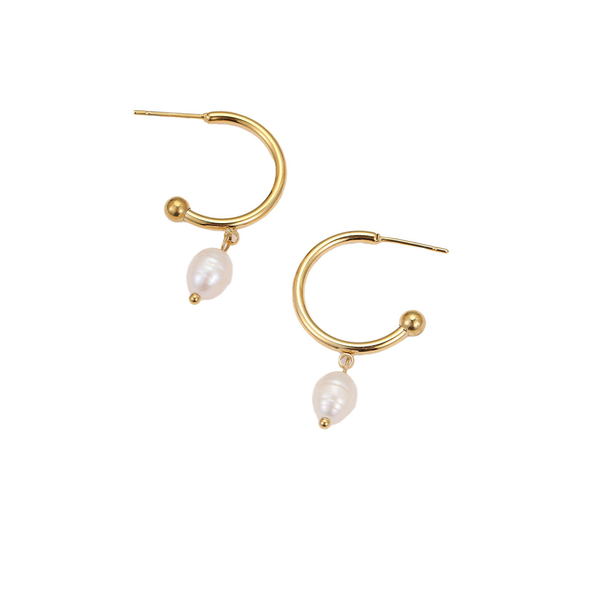 Wholesale  Stainless Steel Plated Real Gold Natural  Pearl Earrings