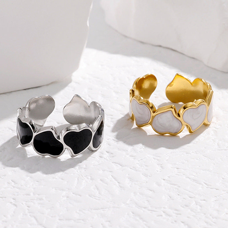 Wholesale Stainless Steel Heart Adjustable Ring Trendy Korean Chic Fashion Jewelry Accessory For Women Everyday Wear
