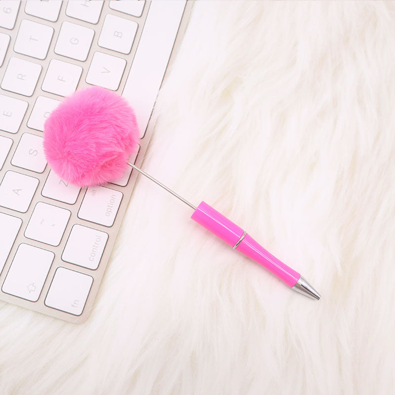 Wholesale Pom Pom Beadable Pen Leopard Print Hair Ball DIY Beaded Ballpoint Pen ACC-PN-CY003