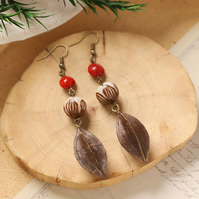 Wholesale Vintage Hand-made Plant Fruit Wood Earrings