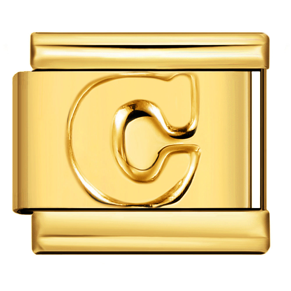 Wholesale Gold Plated Stainless Steel Concave Letter Modular Bracelet - DIY Jewelry Accessory for Boutique Resale