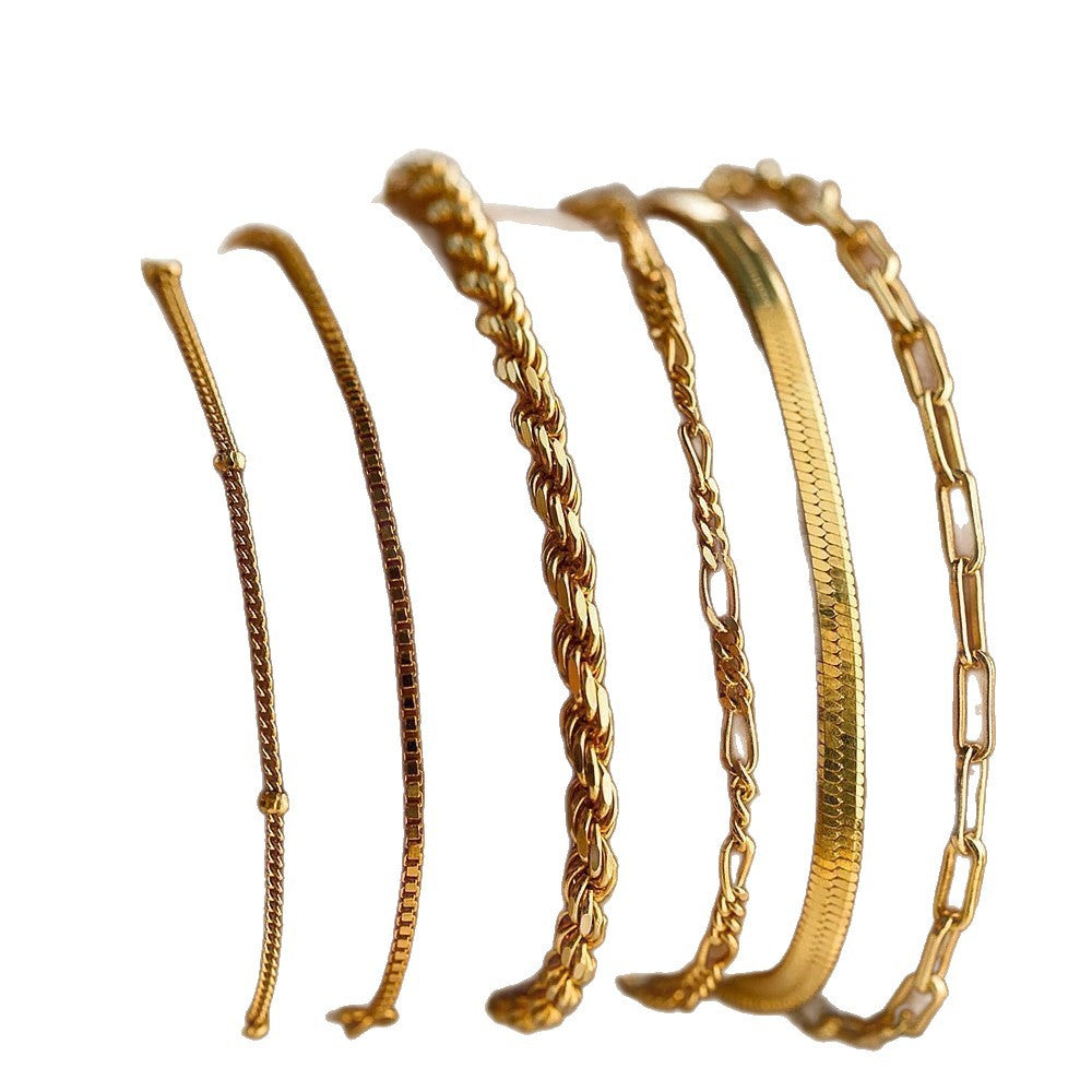 Wholesale Geometric Gold 5-Piece Stackable Bracelet Set – Chic Jewelry Accessory for Women Gift Boutique Resale