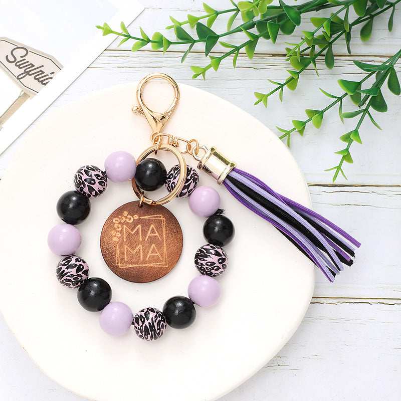 Wholesale Colorful Tassel Aztec Wood Chip Wooden Beads Beaded Wristlet Keychain ACC-KC-YTian024