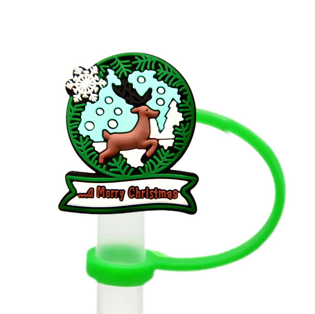 Wholesale 10pcs Christmas themed cartoons 8/ 10mm Straw Cover Straw Tube Cap