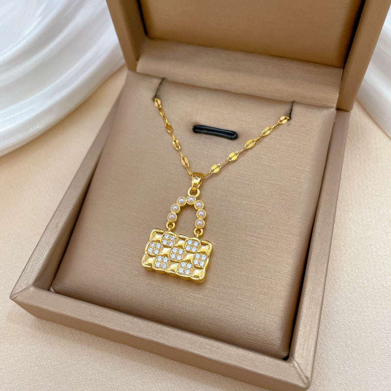 Wholesale Titanium Steel Pearl Full Diamond Necklace Clavicle Chain Choker Necklace ACC-NE-LiGe011