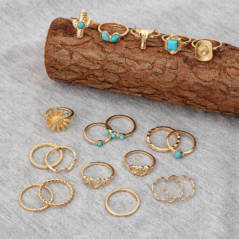 Wholesale Bohemian Ethnic Style Ring Set Zinc Alloy Electroplated Jewelry Accessory for Everyday Wear