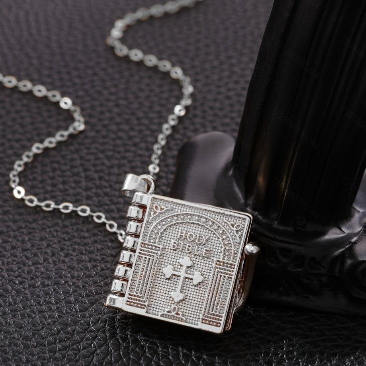 Wholesale Open Bible Book Bible Religious Cross Necklace