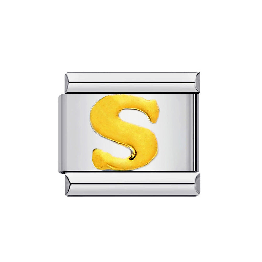 Wholesale Italian Charm Bracelet 9mm DIY Splicing Removable Gold Plated English Letters Stainless Steel Composable Bracelet