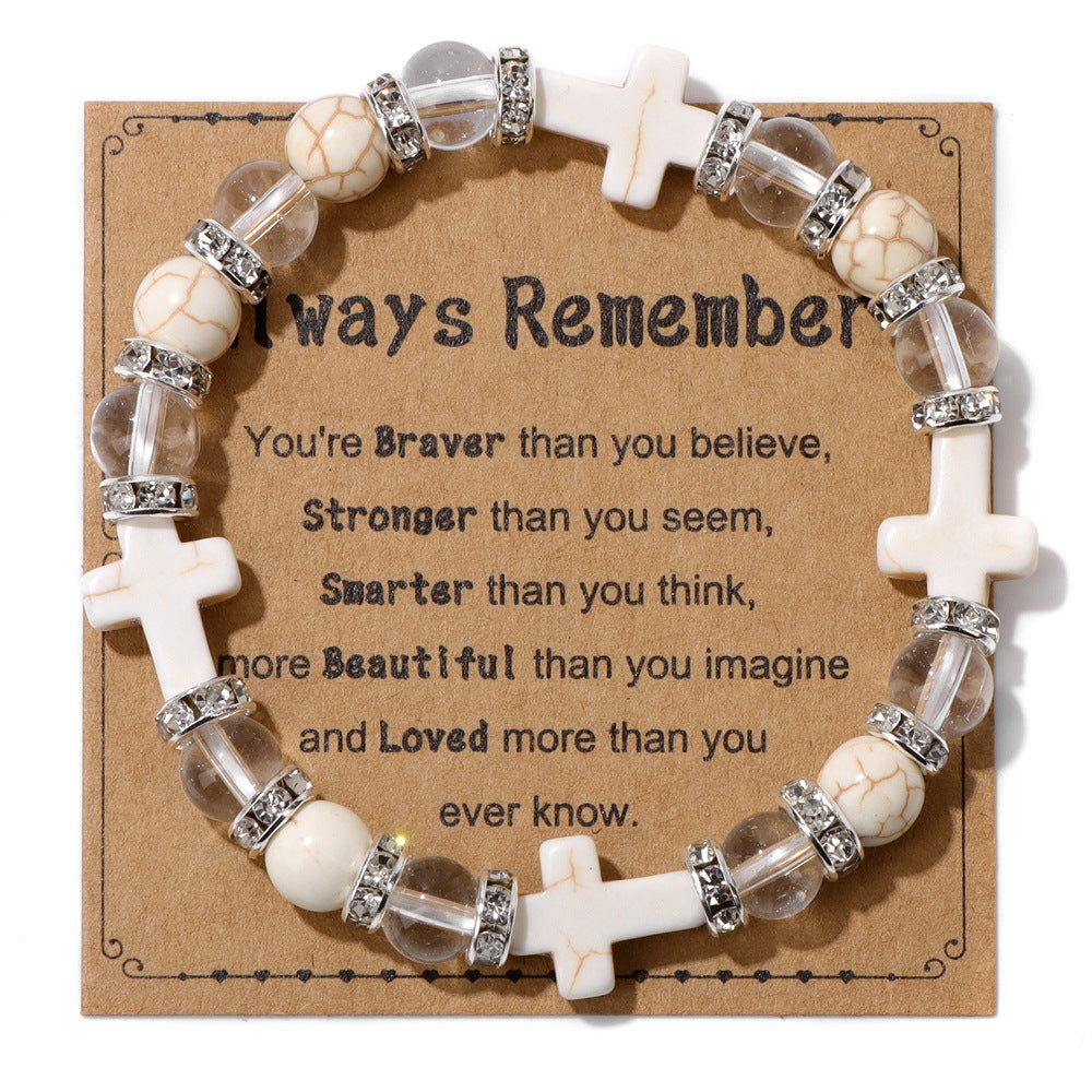 Wholesale Turquoise Cross Diamond Natural Stone Crystal Bracelets ACC-BT-GEB009