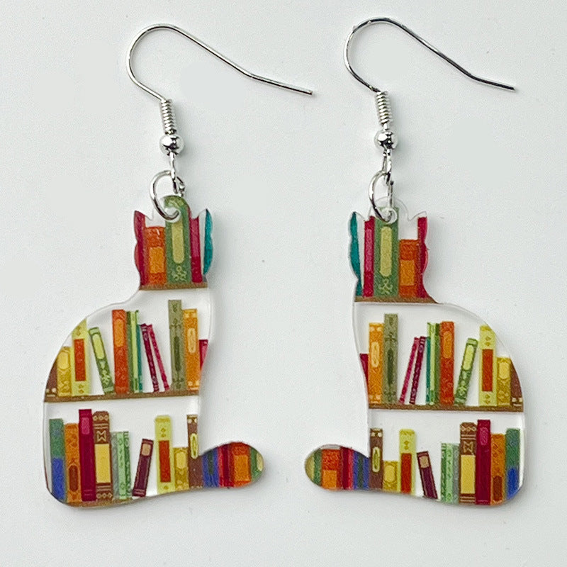 Wholesale 2 Pairs/pack Butterfly Puppy Moon Cat Books Book Shelf Acrylic Earrings ACC-ES-HY072