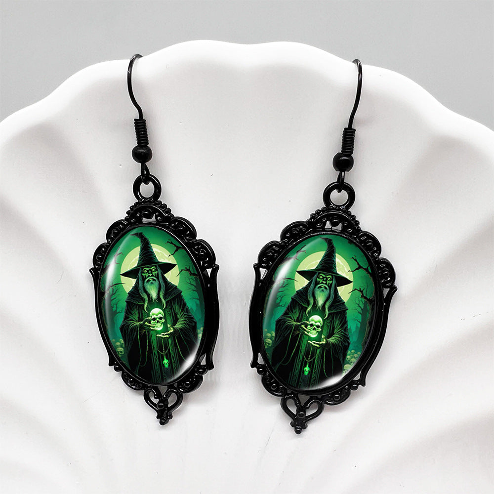Wholesale Halloween Bloody Bat Oval Skull Earrings ACC-ES-XiangLian009