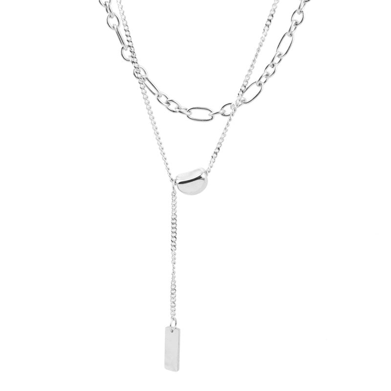 Wholesale 6pcs Doudou Double Layer Overlapping Tassel Titanium Steel Necklace