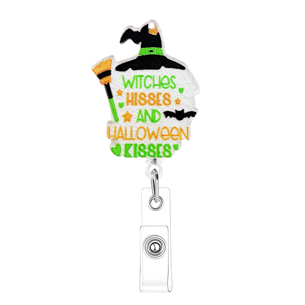 Wholesale Halloween Acrylic Printed Pumpkin Bat Easy Pull Badge Reels Keychains ACC-KC-XinDing006