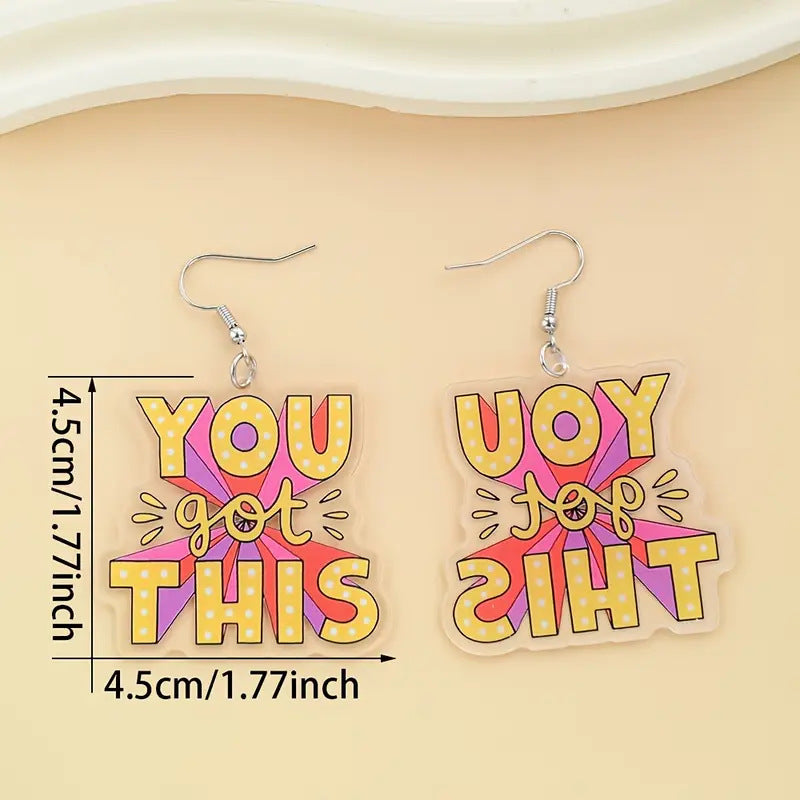 Wholesale humorous English letters acrylic encouraging meaning earrings